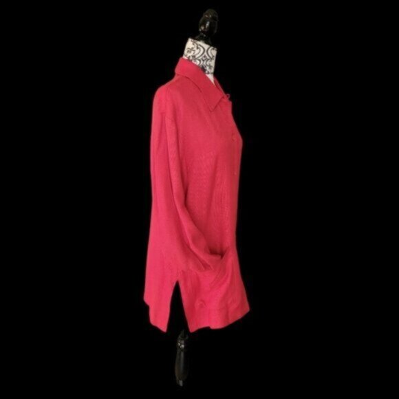 Red Linen Blend Over Shirt Women’s Sz Medium - Picture 11 of 12